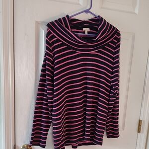 Talbots Pink and Black Striped Cowl Neck Sweater A-37